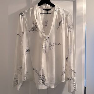 WHBM Off-White Long Sleeve Button Detail Blouse, size 10